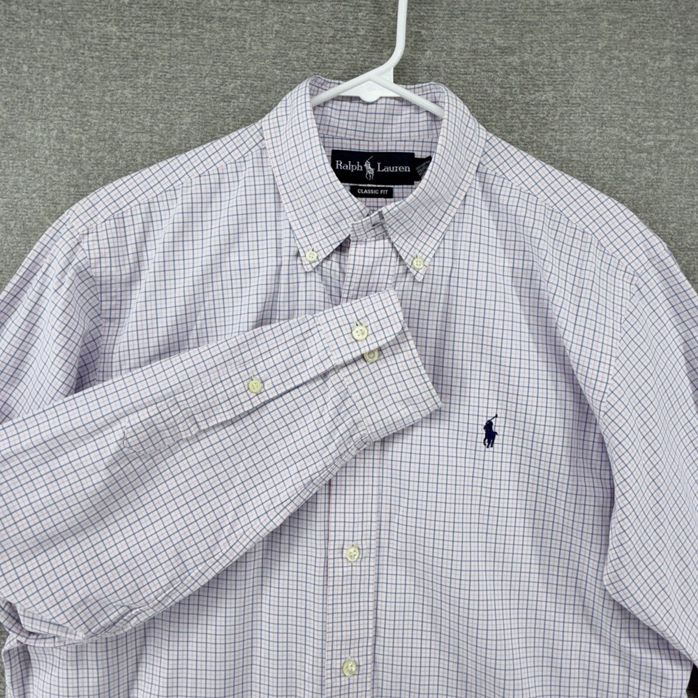 Ralph Lauren Classic Fit Shirt Men Size 15.5/32 White Plaid Long Sleeve Preppy
